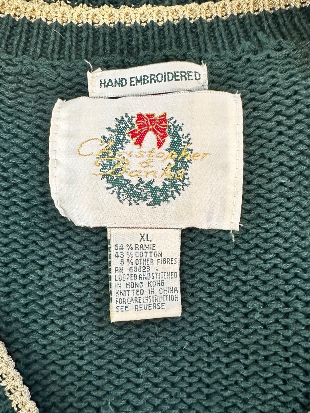 Vtg. CHRISTOPHER & BANKS Hand Embroidered Christmas V - Neck Cardigan Sweater XL - Picture 11 of 15